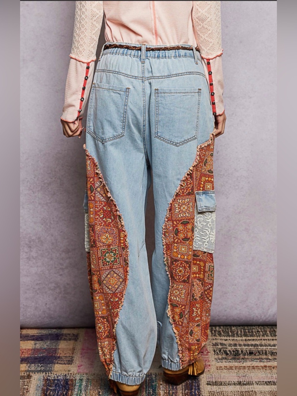 POL Anita Patchwork Denim Joggers - Picture 4 of 9